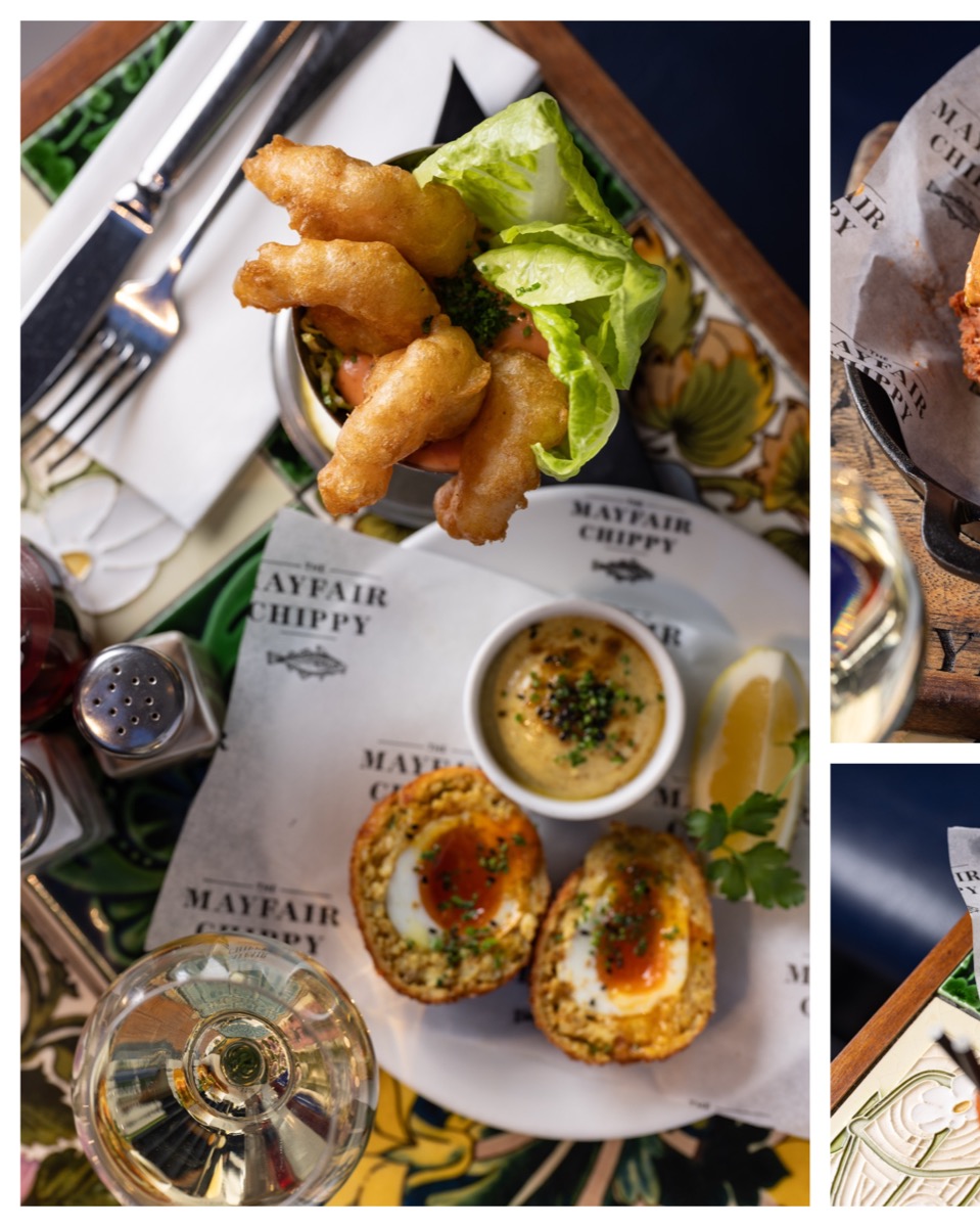 Page one of an exported msnry carousel: a masonry grid of dishes from The Mayfair Chippy