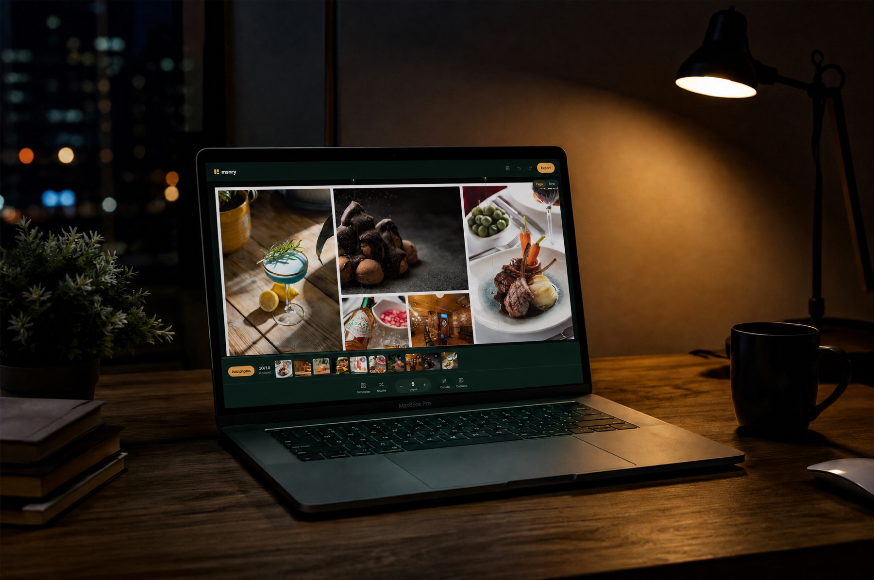 msnry open on a MacBook: the same editor at desktop size